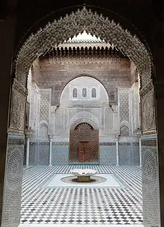 A muqarnas arch in the Madrasa al-Attarine, Fes (1323–1325, Marinid period)
