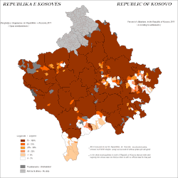 Distribution of Albanians in Kosovo 2011 by settlements