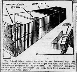 Depictions of the "torture cages" on Alcatraz Island, February 1920.