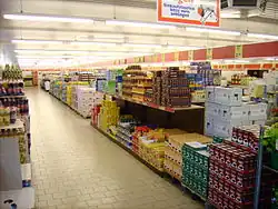 The inside of an Aldi Nord in Dortmund, Germany. All Aldi stores display their products in their original shipping boxes.