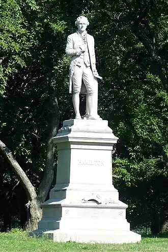 A statue developed from the bust by Carl Conrads, now located in Central Park in New York City
