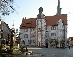 Alfeld town hall, behind St. Nicolai