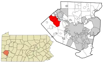 Location of Moon Township in Allegheny County and Pennsylvania