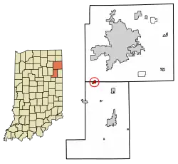 Location of Zanesville in Allen County and Wells County, Indiana.
