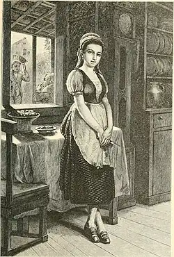 Portrait of Katrina Van Tassel (1879), wood engraving.