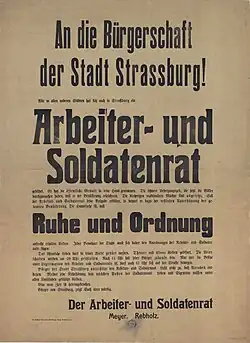 Poster from the Strasbourg workers’ and soldiers’ councils calling for calm and the maintenance of order.