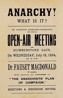 Poster advertising a talk by MacDonald in Leicester in 1894