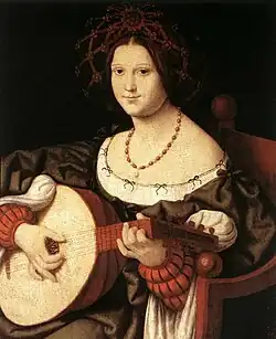 Woman playing the lute, c. 1510 - oil on canvas; H. 62,6&nbsp;cm, W.49,5&nbsp;cm, National Gallery of Ancient Art