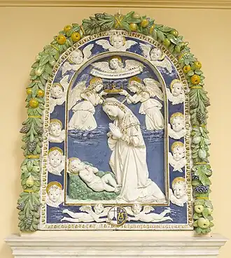 Glazed Terracotta of The Virgin Adoring the Christ Child, from the workshop of Andrea della Robbia (1483)