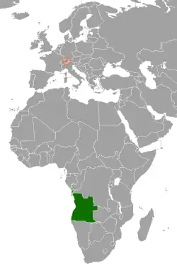 Map indicating locations of Angola and Liechtenstein