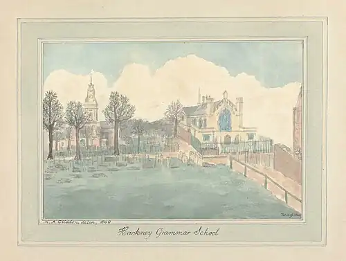 Hackney Grammar School, watercolor over graphite, 1844