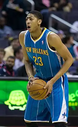 Anthony Davis of the New Orleans Hornets in a game during his rookie season