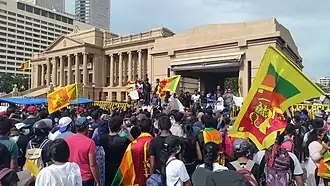 Sri Lankans protesting in front of the Presidential Secretariat in Colombo, 13 April 2022.