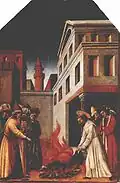 The fire miracle of Saint Peter Martyr by Antonio Vivarini.