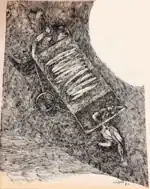 Ink drawing "Laboring" created in 1980