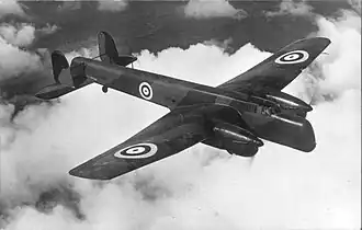 Armstrong Whitworth Whitley, 1938. Type A1 roundels on upper wings and fuselage side only and no fin flashes or rudder stripes.