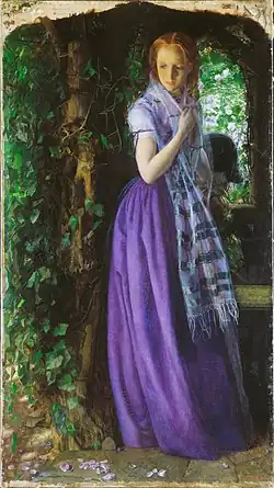 In England, pre-Raphaelite painters like Arthur Hughes were particularly enchanted by purple and violet. This is April Love (1856).