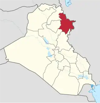 Location of&nbsp;the&nbsp;Sulaymaniyah Governorate&nbsp;(red) –&nbsp;in Iraq&nbsp;(red, beige & light grey) –&nbsp;in the Kurdistan Region&nbsp;&nbsp;(red & beige)