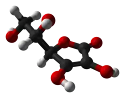 Ball-and-stick model of L-ascorbic acid
