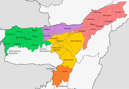 The Barak Valley division in orange colour