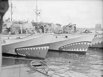 Royal Navy Motor Torpedo Boats decorated with shark mouths, June 1944
