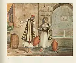 Scene at a fountain in the centre of Athens.