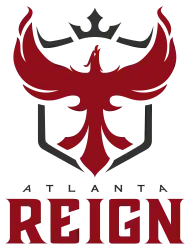 The logo for Atlanta Reign displays a rising phoenix in a crest.