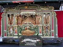 The Dutch street organ Australia Fair, viewed from the front on a street corner in Sydney, Australia
