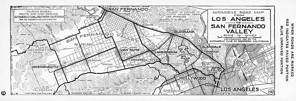 Lankershim on automobile route map, 1917
