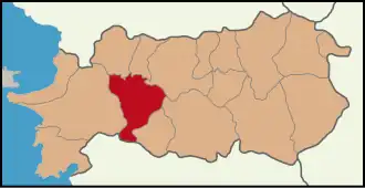 Map showing Koçarlı District in Aydın Province