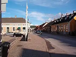 A street adjacent to the central square