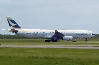 An A330-343 (B-HLI) with the HKSAR 10th Anniversary special livery decal