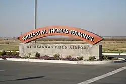 Entrance sign of the William M. Thomas Terminal at Meadows Field-BFL