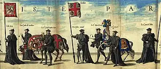 1559 H. Cock-J. Doetichum-L. Doetichum, “La magnifique et somptueuse pompe funebre faite aus obseques et funerailles du tres grande et tres victorieus empereur Charles cinquieme”, Plantin, Anvers, The funeral cortège of Charles V in a printed book.