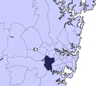A map showing the location of the city of Bankstown local government area in metropolitan Sydney
