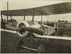 Watson seated in his completed Biplane outside Follacleugh, Elsternwick, 1916.
