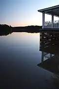 The Bass Lake deck at sunset