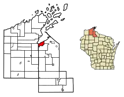 Location of Ashland in Ashland County and Bayfield County, Wisconsin