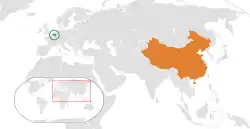 Map indicating locations of Belgium and China