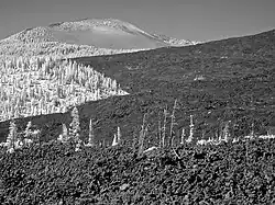 The Belknap volcano and its lava beds seen from below