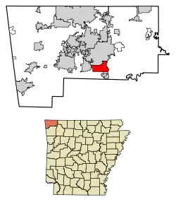 Location of Lowell in Benton County, Arkansas.