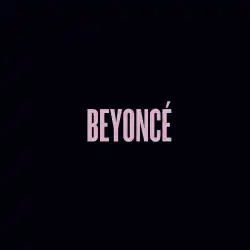 A black background; the word "Beyoncé" is stylized in an uppercase pink font and located in the center of the image.