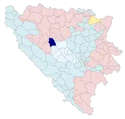 Location of Jajce within Bosnia and Herzegovina