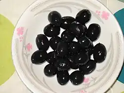 Black olives on a plate