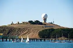 Boats in front of the Pillar Point Air Force Station in the Pillar Point Harbor, 2012