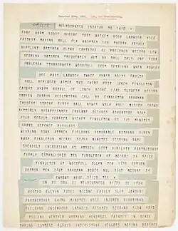 Photograph shows telegrams describing the events of the first day of the second test.