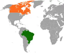 Map indicating locations of Brazil and Canada