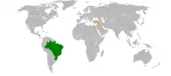 Map indicating locations of Brazil and Israel