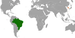 Map indicating locations of Brazil and South Korea