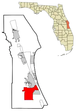 Location of Palm Bay in Brevard County (left) and in Florida (right)